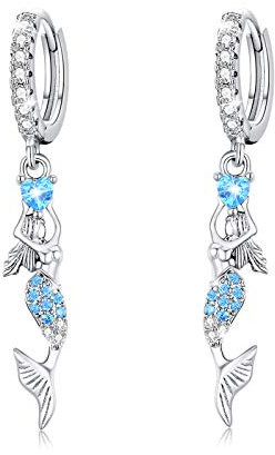 Meerjungfrau Ohrringe 925 Sterling Silber Creolen Damen Zirkon Kleine Creolen für Mädchen Meerjungfrau Schmuck für Kinder