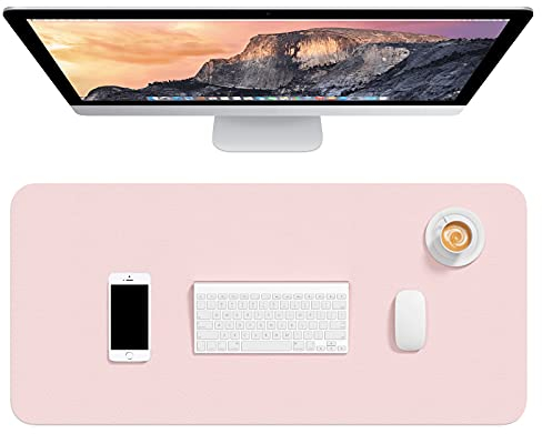 Hsurbtra Desk Pad, 75 x 37 cm PU Leather Desk Mat, XL Extended Mouse Pad, Waterproof Desk Blotter Protector, Ultra Thin Large Laptop Keyboard Mat, Non-Slip Desk Writing Pad for Office Home, Pink