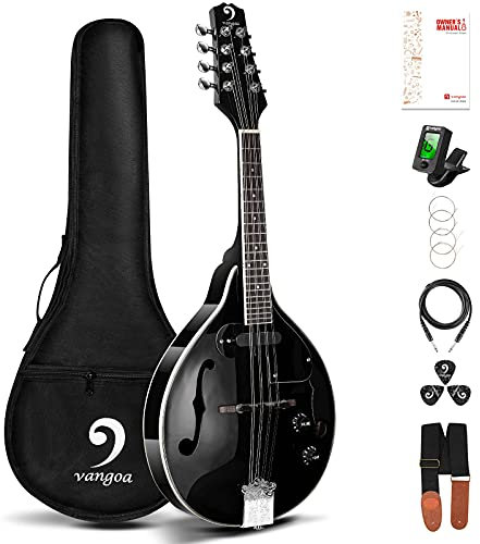 Vangoa Mandolin Instrument Mahogany Acoustic Electric A Style Mandolin Musical Instrument for Beginner Adults Teens Kids, Black