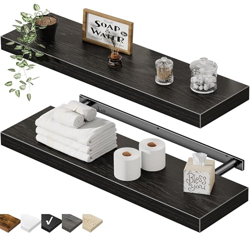 QEEIG Bathroom Long Floating Shelves for Wall (Black, Set of 2, 23.6)
