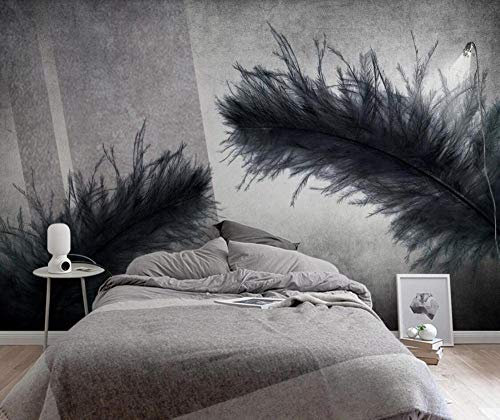 Papier Peint 3D Intissé Plume Rétro Noir Papier Peint Panoramique 3D Moderne Decoration Murale Chambre Salon Décoration Murale 400cmX250cm