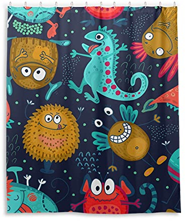 PUXUQU Duschvorhang Bunt Lustig Monster Shower Curtains Wasserdichter Badvorhang mit 12 Haken 152 x 182 cm