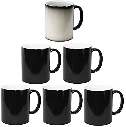 wowsubli 6 x Colour Changing Mugs for Sublimation Blank 11oz Matt Gloss Heat Press Transfer,Personalised Black Heat Changing Mug,Mug Magic Heat Sensitive Coffee Cup (11oz Gross)