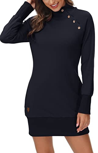 DOTIN Damen Sweatkleid Langarm Sweatshirt Hoodie Kleid Lange Pullover Outwear Jumper Tops Kapuzenpulli
