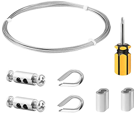 FSHIHINE Drahtseil 6M 304 Edelstahl 1,5mm Kabel, Rankhilfen für Kletterpflanzen, Gartendraht Bild/Lichtschlauch/Spiegel Hängende Draht-Kits mit Drahtseilklemme, Crimphülsen, Seilklemme&Schraubendreher