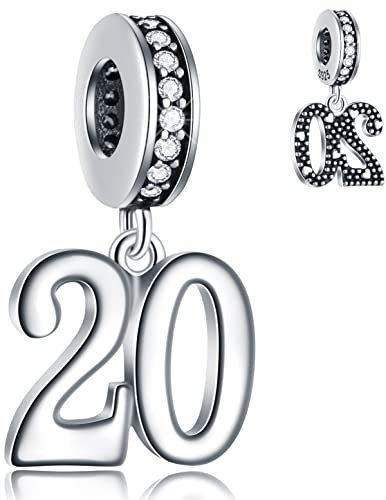 20 Jahre Geburtstag Dangle Charms passt Pandora Hochzeit Armband Halskette, 925 Sterling Silber 20th Anniversary Anhänger Perlen mit CZ, Anzahl 20 Bday Geschenke für Paar/Liebhaber/Braut