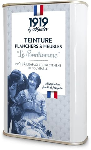 1919 by MAULER Teinture bois - Blanc 0,5L - Norme Jouet NF EN 71-3 : teinte + protège idéalement meuble et bois intérieur - Le Bonhomme