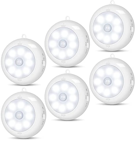 BLS-86 AA Battery Powered Lights, Motion Sensor Light Indoor, Under Cabinet Light, Battery Led Light, Closet Lights, Stick on Wireless Puck Lights for Hallway, Stairway, Basement, Kitchen (6 Packs)