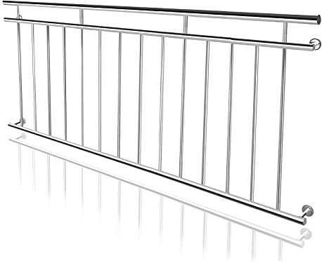 NAIZY Barandilla de balcón francés de acero inoxidable Pasamanos de 90cm de altura Barandilla de terraza φ38mm Protección de balcón Rejilla de balcón, 184cm de largo