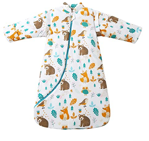 MIKAFEN Baby Winter Schlafsack Kinder Schlafsack 3.5 Tog Schlafsaecke aus Bio Baumwolle Verschiedene Groessen von Geburt bis 4 Jahre alt (S:Höhe 60cm-75cm/3-7Monate,Tierwelt)
