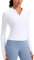 CRZ YOGA Women's 1/2 Zip Long Sleeve Crop Top Stretchy Sports Fitness Tops Running Gym Shirts with Thumb Holes White 16