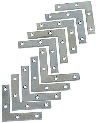 AERZETIX - C58811 - Set di 10 Staffe di montaggio e fissaggio piatte 50x50x10x2mm - staffa di telaio - struttura legno porta finestra - in acciaio zincato