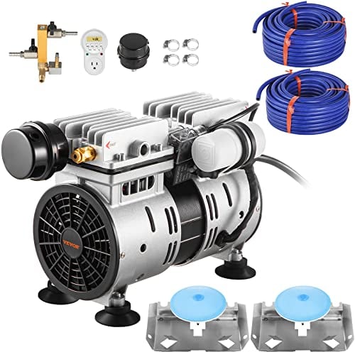 VEVOR Aireador de Estanque 550W Kit de Sistema de Aireación de Lago 5,2 CFM para Estanque de 3 Acres Compresor de Aire Tubo de 30,5 m Difusores de 25,4cm para Circulación de Oxígeno en Aguas Profundas