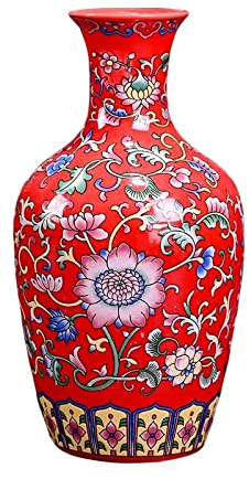 YlobdolY Kleine Keramik-Vase Für Blumen Handgemachte Elegante Vintage Chinesische Malerei Emaille Glasiert Porzellan Dekorative Rote Kürbis Geformt Vasen Für Büro Home Decor