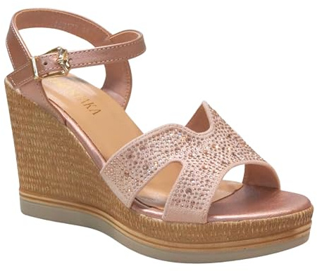 IVACHY Women's Summer Wedge sandals Diamond Sparkling Glitter Shoes Wedding Dressing Fashion shoes Espadrilles woven Platform Shoes
