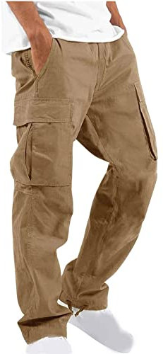 EMATOP Cargohose Herren Baumwolle Lang Cargo Hose Regular Fit Freizeithose Casual Einfarbig Sporthose mit Taschen Outdoorhose Elastische Taille Sweatpants Frühling Wanderhose Trekkinghose