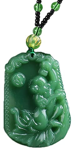 PAURO Homme Femme Collier de Vert Pierres Précieuses avec Pendentif en Forme de Signe du Zodiaque Chinois avec Chaîne Singe