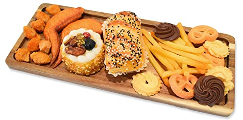 YUANQIAN Plateau de service en bois d'acacia – Planche à charcuterie en bois – Plateau rectangulaire en bois pour servir des aliments, des fruits et du fromage – Plateaux à dessert en bois de 35 x 14