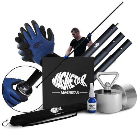 Magnetar - Magnetstange Set - Allround 1000kg Bergemagnet - Magnetangel Paket mit Magnetstange/Handschuhen/Schutzhülle/Kleber - 360 Angelmagnet zum Magnetstochern
