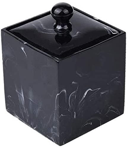 YZJSSL Wattestäbchen Box Harz Marmor Quadratische Box Kosmetikdose Für Wattestäbchen Runde Bälle Make-up Schwämme Badesalz-Black