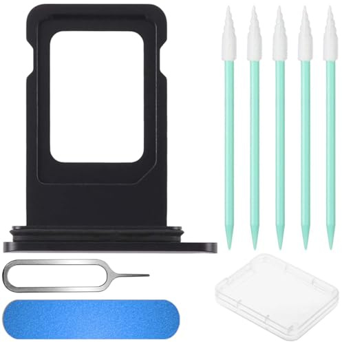 ZHUROUPU 4 In 1 Single Sim Card Tray Slot Holder Replacement with Waterproof Rubber Ring, Sim Card Tray Open Eject Pin for iPhone 12 Mini(5.4)(Black, Single Sim)