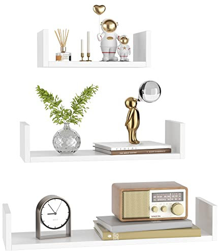 fevarbord Wandregal 3er Set Schweberegal weiß Küchenregal Hängenregal aus Holz Bücherregal für Wand 30/45/ 60 cm
