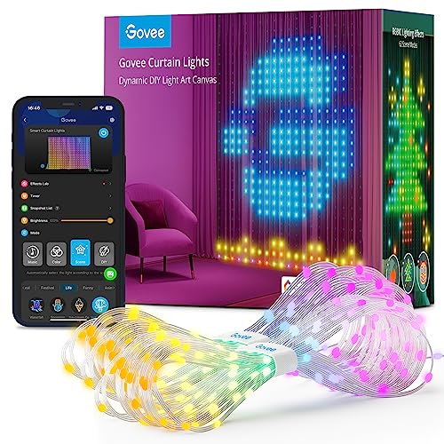 Govee Curtain Lights, 520 RGBIC Smart LED Lighting Outdoor, Dynamic DIY, IP65 Waterproof, Colour Changing Curtain Lights for Backdrop Bedroom (1.5×2m)