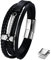 Flongo Leder Armband Herren Thors Hammer Wikinger Lederarmband schwarz silber Edelstahl Mjölnir Gravur Kette Viking leather schmuck mehrschichtig geflochten Lederband für Männer Damen mit Geschenkbox