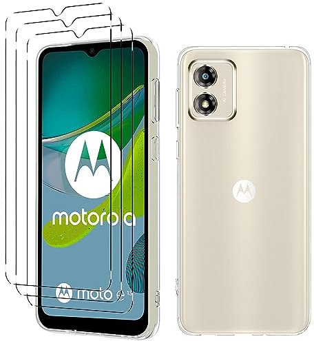Xxmbbjy Cover per Motorola Moto E13 Custodia, con 3 Pezzi Vetro Temperato, Morbida Silicone TPU Antiurto Case per Motorola Moto E13- Trasparente