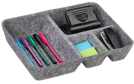 Relaxdays Schubladen Organizer Filz, Ordnungssystem Schreibtisch, HxBxT: 6,5 x 32 x 25 cm, 4 Fächer, Filzkorb, hellgrau