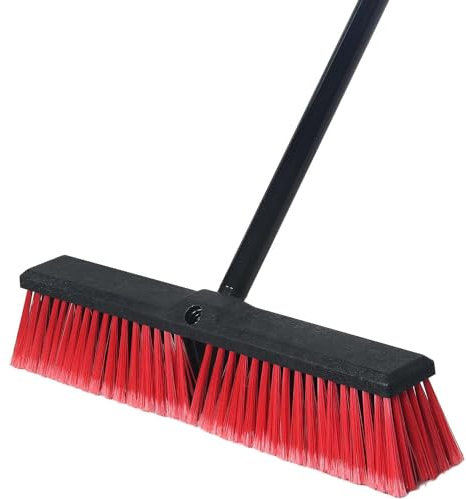 18 Push Broom Outdoor Heavy Duty with Stiff Bristles 63 Long Handle Large Commercial Sweeping Broom for Concrete Wood Scrub Brush for Cleaning Shop Garage Deck Patio Driveway (Red)