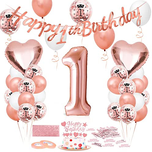 Luftballon 1. Geburtstag Roségold, Geburtstagsdeko 1 Jahr, Ballon 1. Geburtstag, Riesen Folienballon Zahl 1, Happy Birthday Folienballon 1, Ballon 1 Deko zum Geburtstag Frauen