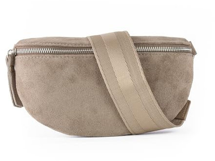 lePelou Bauchtasche aus Veloursleder, Wildleder Bauchtasche, Festival Tasche, Cross Body Tasche, Gürteltasche, Geschenk (Taupe 3, L)
