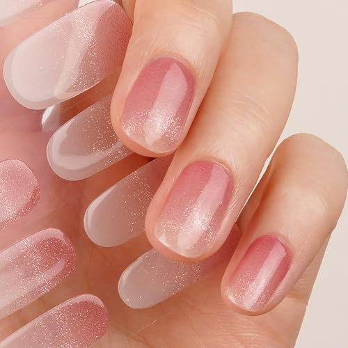 DANNI & TONI 28 Stickers Ombre Pink Cat's Eye Semi Cured Nail Wraps Soft Self-Adhesive Gel Nail Stickers,Salon-Quality Gel Nail Polish Strips Manicure Stickers Set(Camille)