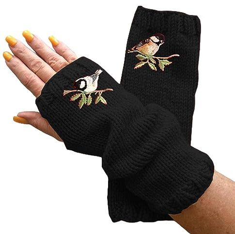 Lässige Handschuhe 2024, modische Winterhandschuhe, Winterhandschuhe, fingerlos, gestrickt, warm, Halbfinger, Wollhandschuhe, Damen-Fäustlinge, Schwarz , Einheitsgröße