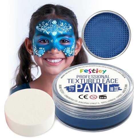 Festicy maquillaje profesional, 20g maquillaje y 1 esponja de maquillaje I maquillaje infantil carnaval Halloween I pintura facial vegana, maquillaje cara niños, maquillaje carnaval (Azul oscuro)