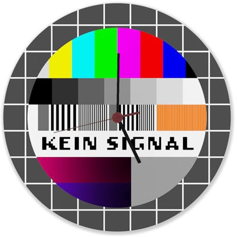 speecheese Kein Signal Störsignal Testbild Wanduhr aus Alu Witzige Störbild Uhr mit fehlender Uhrzeit Störbild Fernsehen als Coole Deko für Dein Zockerzimmer oder im Fernsehzimmer Meme