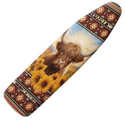 KUIFORTI Highland Cow Print Ironing Board Cover and Pad,Sunflower Thick Heat Resistant Ironing Board Cover Full Size Replacement Table Ironing Boards Protector with Elasti Edges