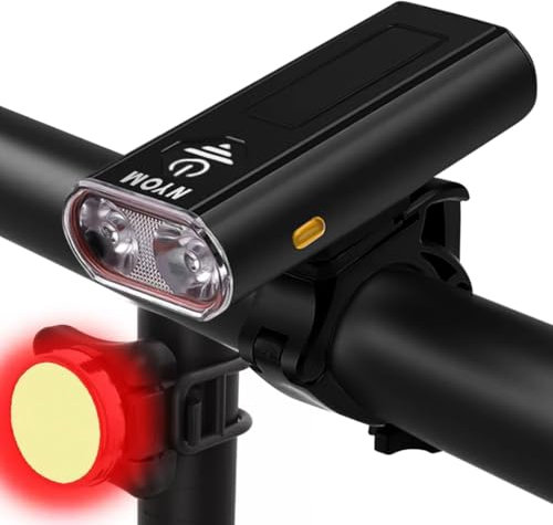 NYOM Bike Light Set, USB-C Charging 4800 mAh Super Bright 1200 Lumen Bicycle Light, IPX5 Waterproof 4 Lighting Modes Mountain and Road Cycling Light Set, Bike Lights (T-6)