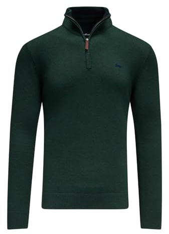 Raging Bull Mens Classic Knitted Cashmere Blend Quarter Zip Jumper (M) (Forest)