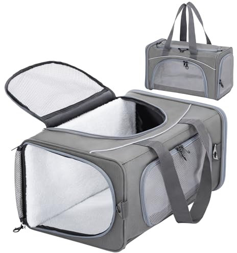 Petsfit Transporttasche Katze & Hundetasche Flugzeug | Flugtasche für Hunde & Transportbox Katze | Flugtaugliche Haustiertasche | Sicherer Transport in Auto, Flugzeug und Bahn, M/Grau