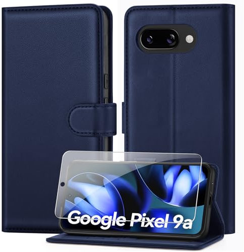 ivencase Handyhülle Kompatibel mit Google Pixel 9a Hülle und Schutzfolie, Premium PU Schutzhülle [RFID-Blockierung] [Kartenfach] [Magnetverschluss] [Standfunktion] Flip Wallet Case, Blau