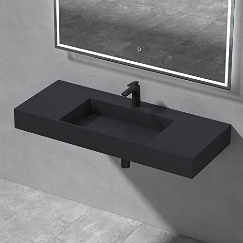 Mai & Mai Lavabo da Appoggio in Minerale Fuso 120x48x13cm, Col12 | Rettangolare, Lavandino Bagno a Muro, Senza Troppopieno, Antracite Opaco
