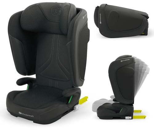 Kinderkraft UNITY 2 i-Size, Faltbarer Autositz 100–150 cm, von ca. 3,5 bis 12 Jahre, verstellbare Kopfstütze, Polsterung mit AIR FLOW-System, 5-fach Rückenlehnenverstellung, Schwarz
