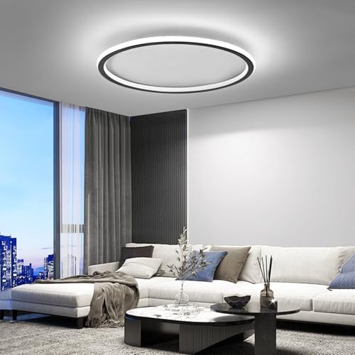 Mikeru LED Deckenleuchte ⌀50cm Rund- Moderne 6000K Kaltweiße Licht Deckenlampe - Schwarz Acryl Wohnzimmer Deckenlampe für Schlafzimmer, Küche, Esszimmer - Energieeffiziente LED Beleuchtung