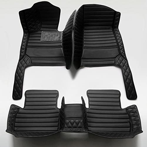 Anpassen Fussmatten Auto - Personalisierte 3D PU-Leder Allwetter Fußmatten, Wasserdicht & rutschfest, Kompatibel mit 99% AutoMarken Modellen (Alle Schwarz, Diamanten+Streifen)
