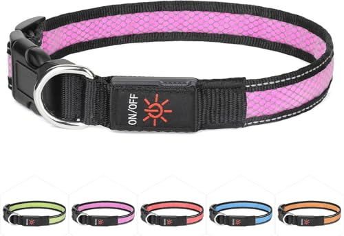 Ezierfy Leuchthalsband Hund Aufladbar, LED Hundehalsband Leuchtend Wasserdichtes Einstellbare leuchtende Hundehalsbandlichter für Hunde beim nächtlichen Spaziergang