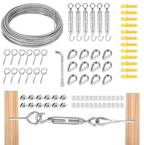 BTBHIHO 35 m Gartendraht für Kletterpflanzen, robustes Edelstahl-Drahtseil, 49 Stränge, flexibles wasserdichtes Kabel, korrosionsbeständiges Rankgitter-Set für Zaun, Wäscheleine, Außenbereich