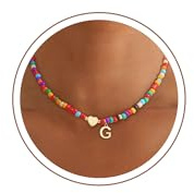 SLOONG Bunte Perlenkette für Frauen Mädchen - Herz Kette Mit Buchstaben | Handgefertigt Boho Perlen Buchstaben Kette Personalisierte Schmuck Geburtstagsgeschenk Geschenke für Damen Kinder Teenager