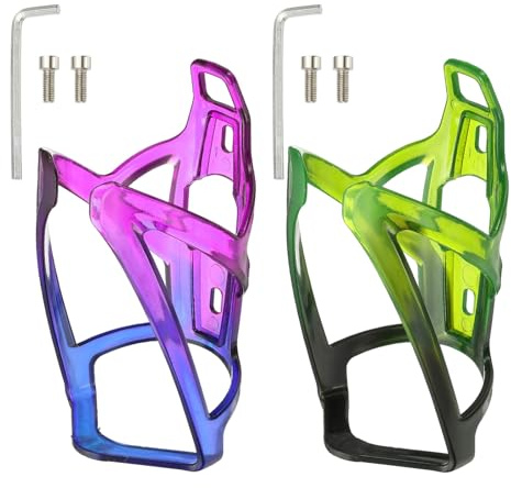 YELARXI Bike Water Bottle Holder, Water Bottle Cage, Lightweight Bicycle Cup Cage with Screws Tool - Fitting for (Road/MTB Cycling/Touring Bike/Outdoor) 2 Pack & Black/Green & Blue/Purple